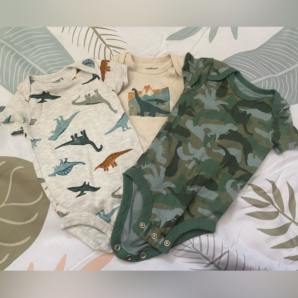 Carter's Dinosaur Print One Pieces - Green, Gray, Cream